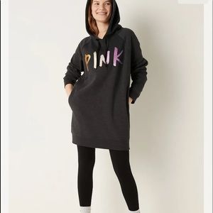 Victoria's Secret PINK Sweatshirt Dress Pure Black Gradient Brushed Logo L New